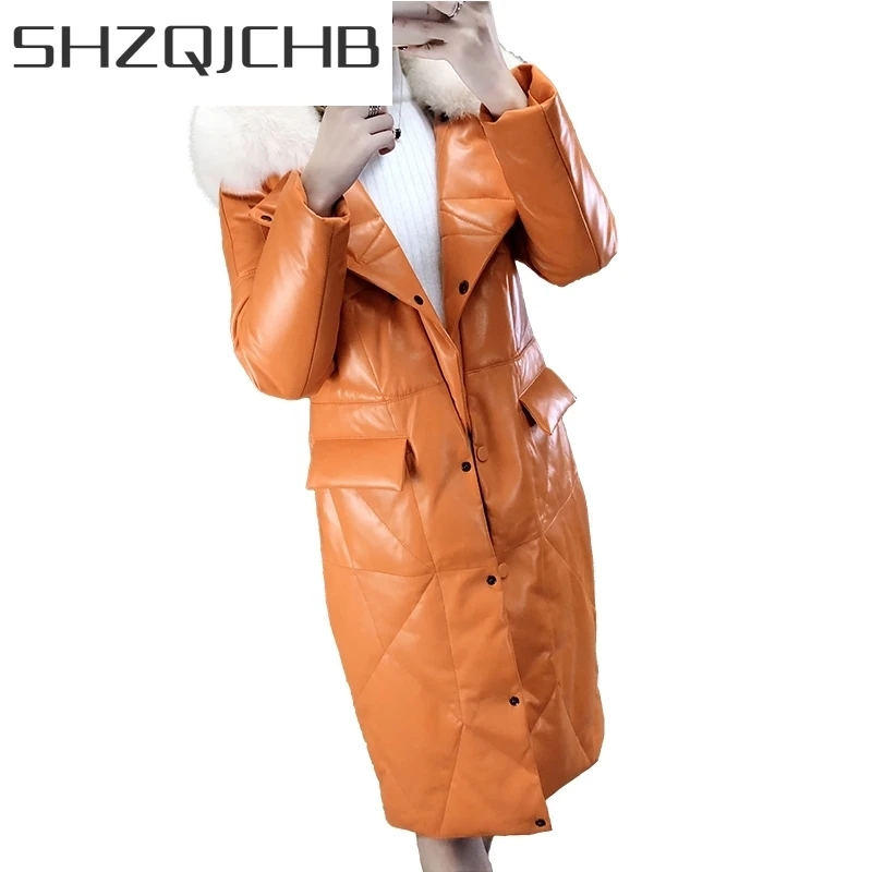 

JCHB 2021 Real Genuine Jacket Leather Women Autumn Winter Coat Female Korean Sheepskin Down Coats Fox Fur Collar Plus Size RLG1