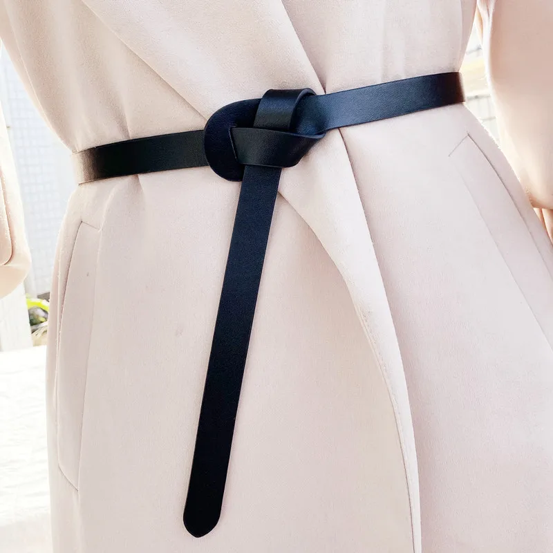 Ремень из натуральной воловьей кожи Женский модный однотонный тонкий длинный