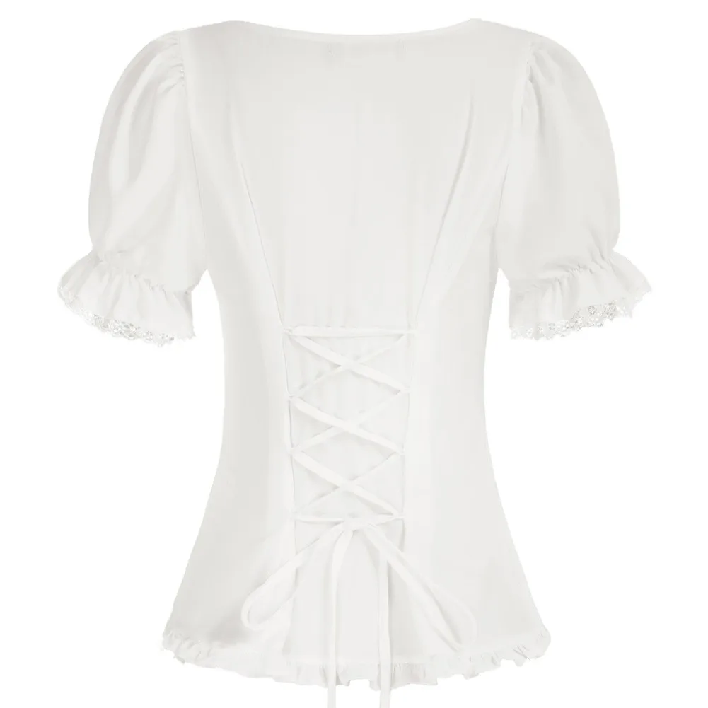 Женская рубашка в стиле эпохи Возрождения с коротким рукавом и вырезом сердечком