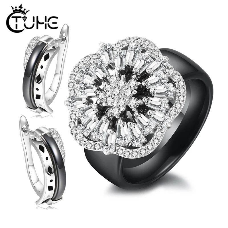 Роскошные наборы ювелирных изделий с цветком из кубического циркония здоровые