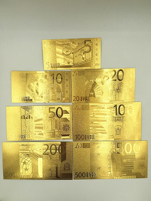 7 шт./лот полный комплект 24k Европейский 5 10. 20.50.100.200.500 евро Золотая банкнота