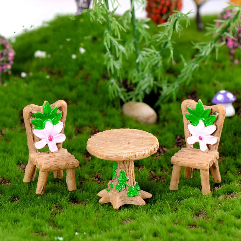 

Moss Micro Landscape Succulent Plants Ornaments Wood Table and Chair Resin Craft Small Ornaments DIY Materials