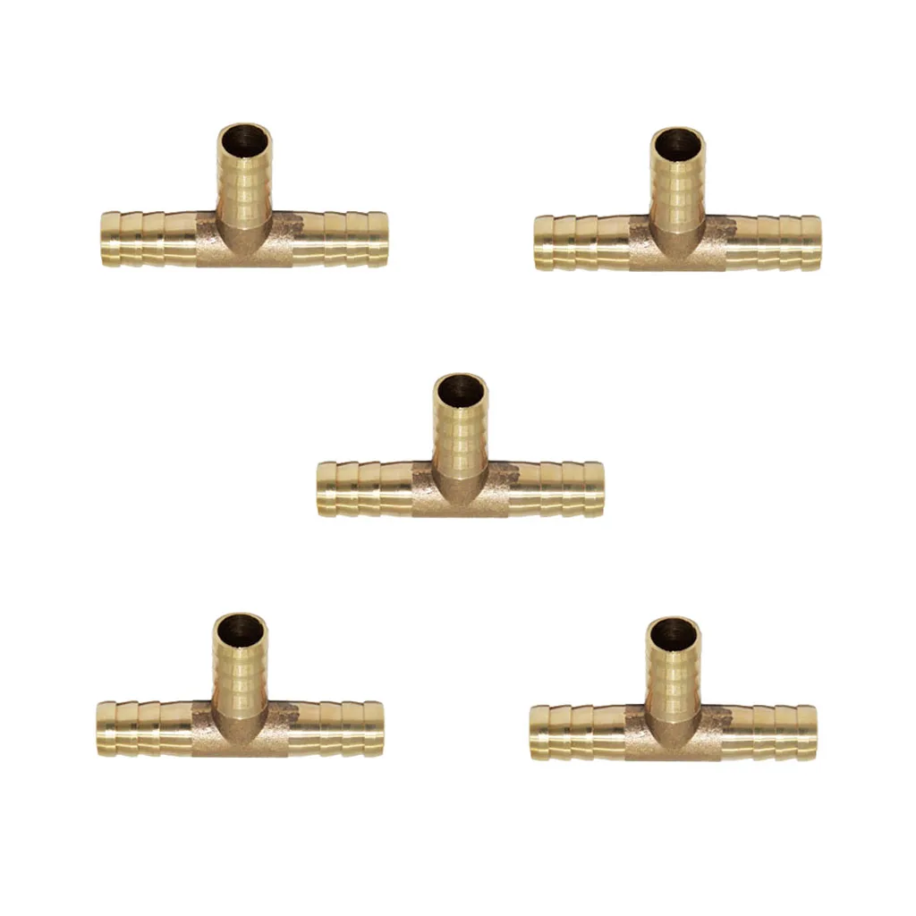 

5pcs Brass T Type Joiner Fuel Hose Joiner Hose Barbed Adaptor Tee 3 Way Fitting