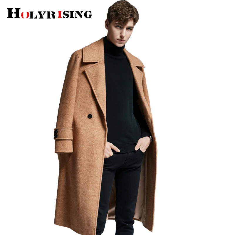 HOLYRISING мужское длинное шерстяное пальто двубортная куртка парка красивое модное