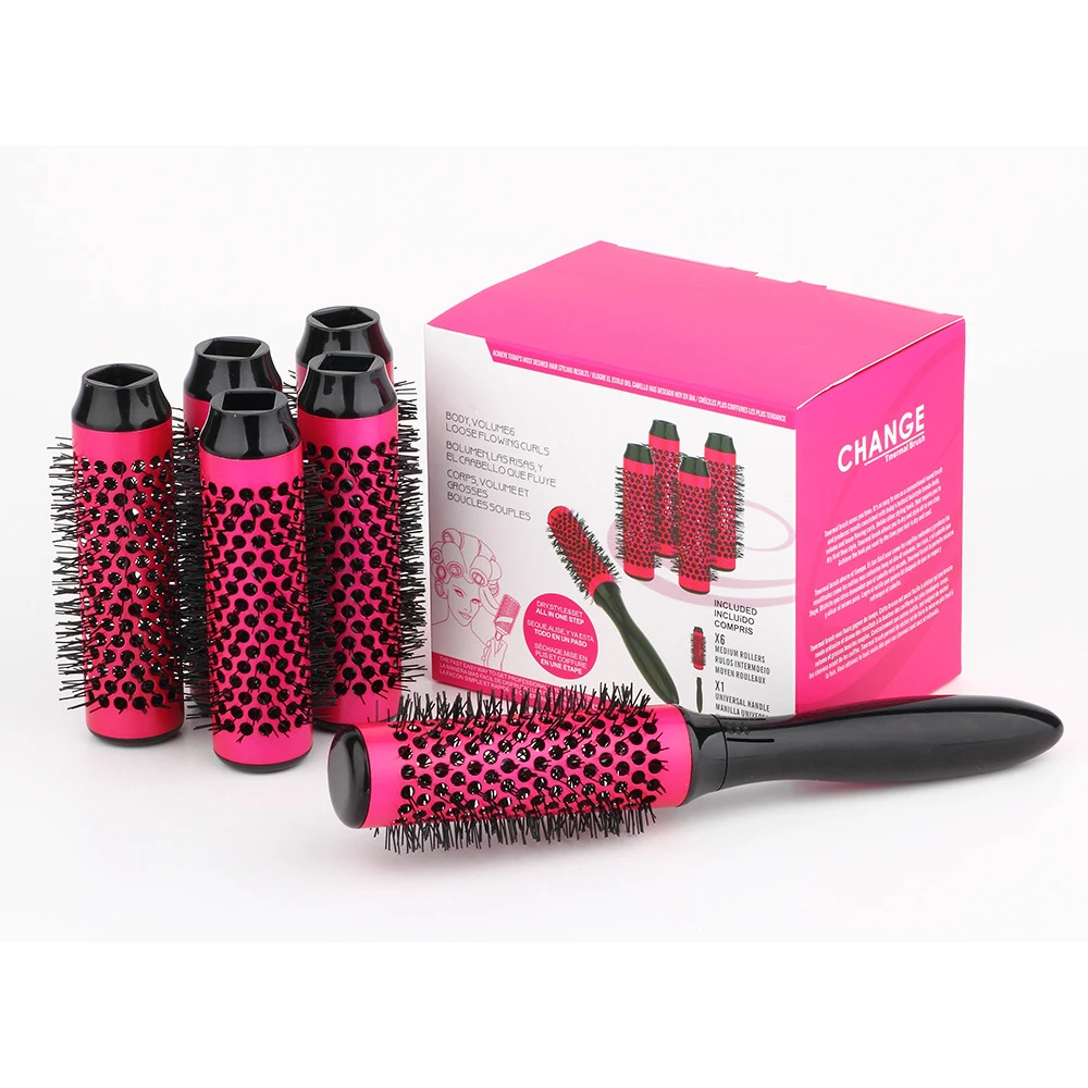 

6pcs/set Aluminum Tube Ceramic Comb Set Dedicated Hair Blowed & Vented Hair Comb Kit Round Barrel Roll Hairbrush 55mm