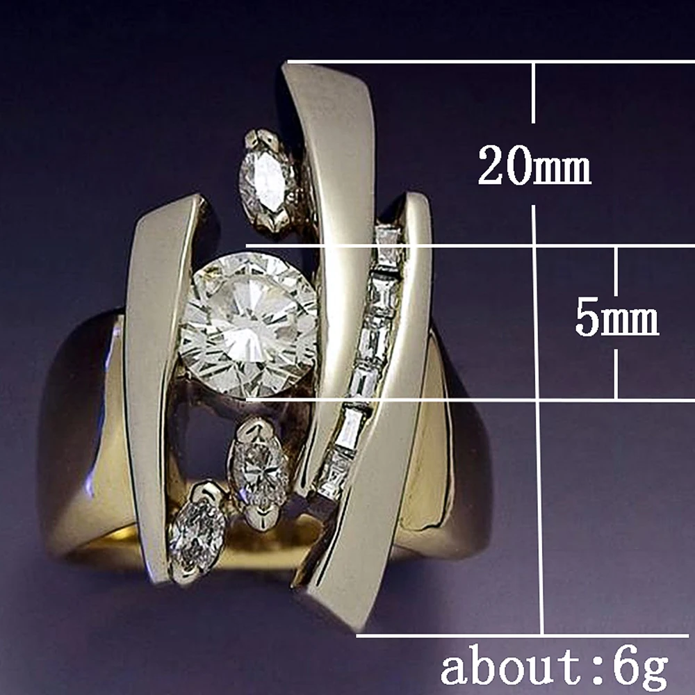 

Hip-hop Luxury Creative Female Ring Dazzling CZ Gold Color Party Stylish Female Finger Rings Young Women Trend Jewelry