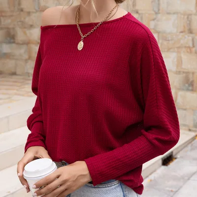 Женская футболка с длинным рукавом свободное мягкое вафельное трикотажное