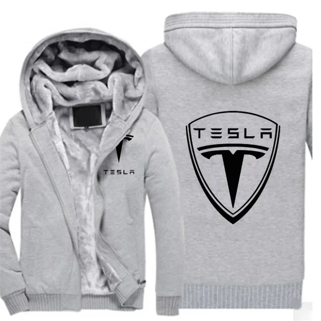 

Winter Tesla Print Thicken Car Logo Hoodies Fleece Sportswear Flesh Cotton Man Casual Coats Print Top Zipper Unisex Jacket