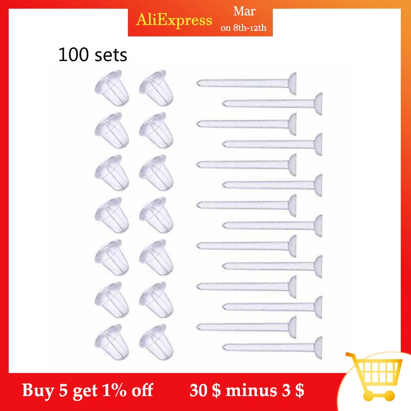 100 набор гипоаллергенных простых пластиковых сережек прозрачные булавки для