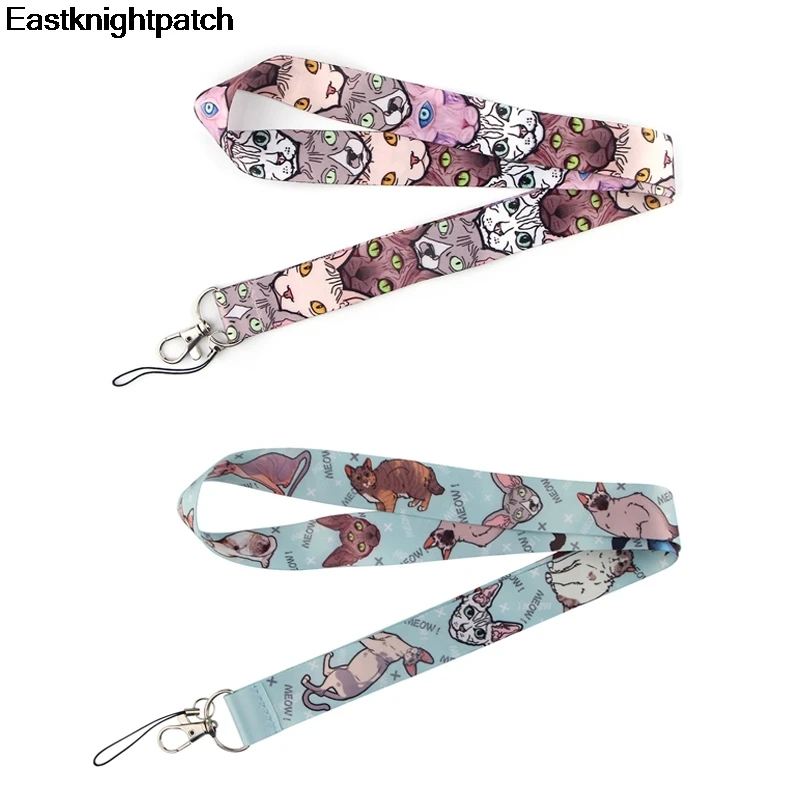 

12pcs/lot E1932 Cartoon Cat Print Punk Lanyard Key Chains Card Holders Bank Card Neck Strap Card Bus ID Card Holder Badges