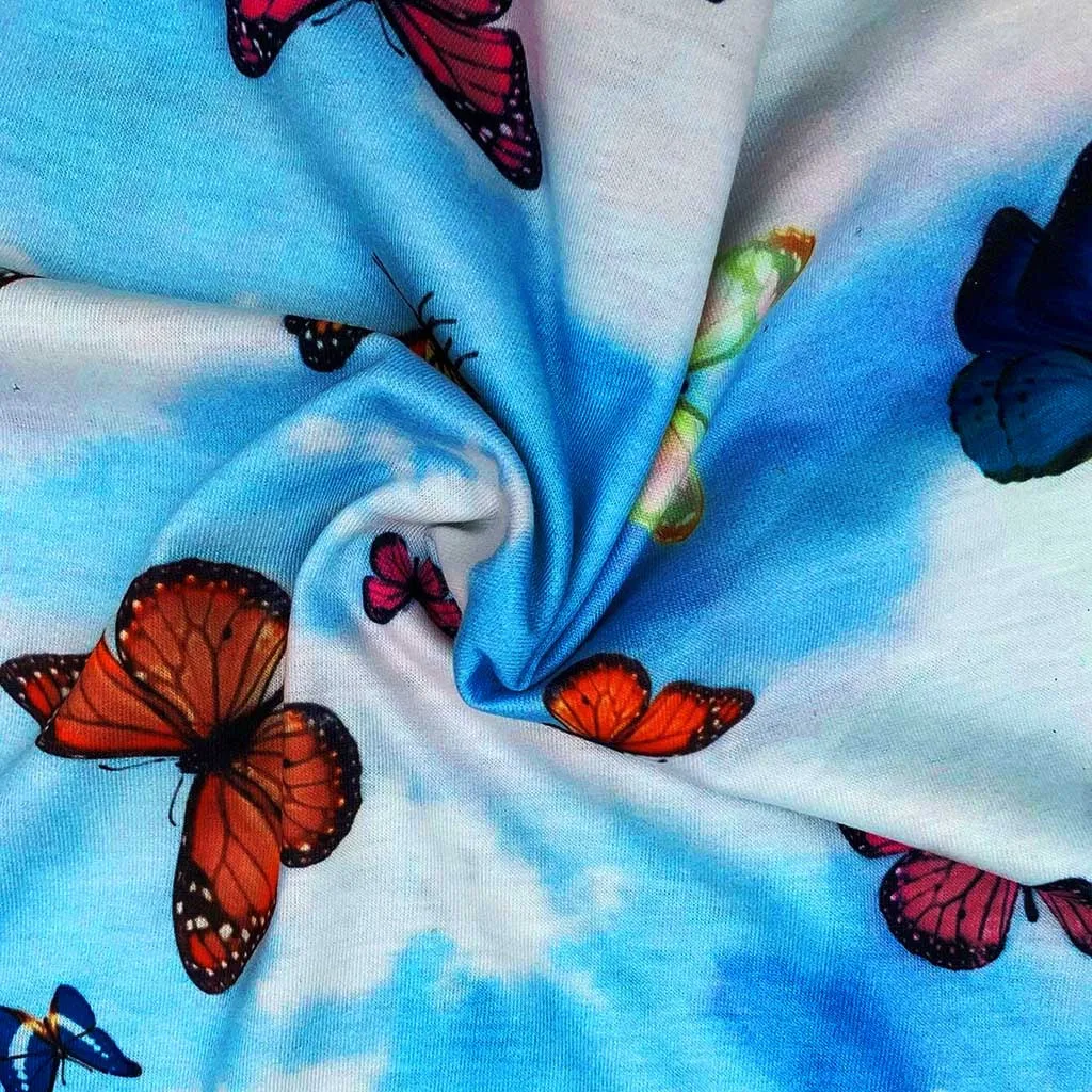 Женская футболка с принтом облаков и бабочек Пляжная Повседневная облегающая