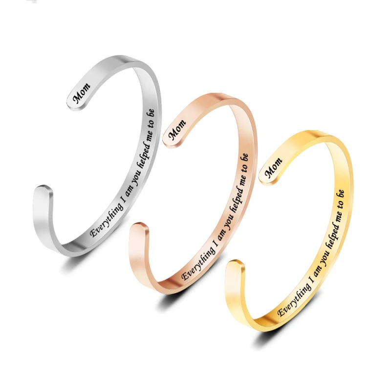 Модный женский Браслет манжета из нержавеющей стали для мам с гравировкой букв