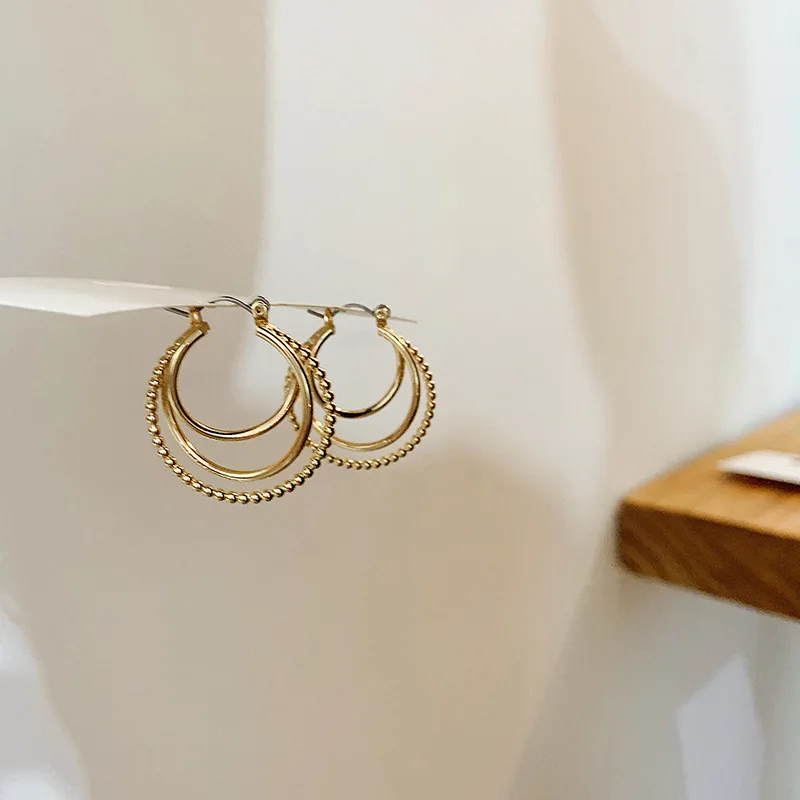 Простые Дизайнерские позолоченные медные металлические геометрические двойные