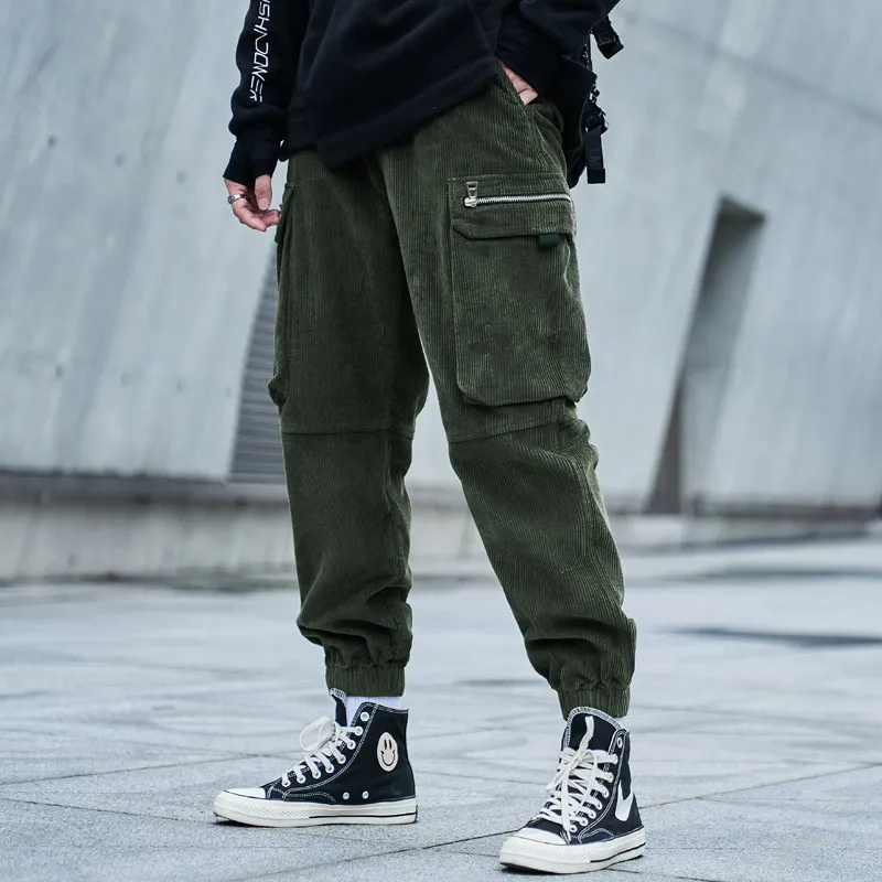 Однодорожные мужские брюки-карго Techwear мужская мода 2021 вельветовые бегуны в стиле