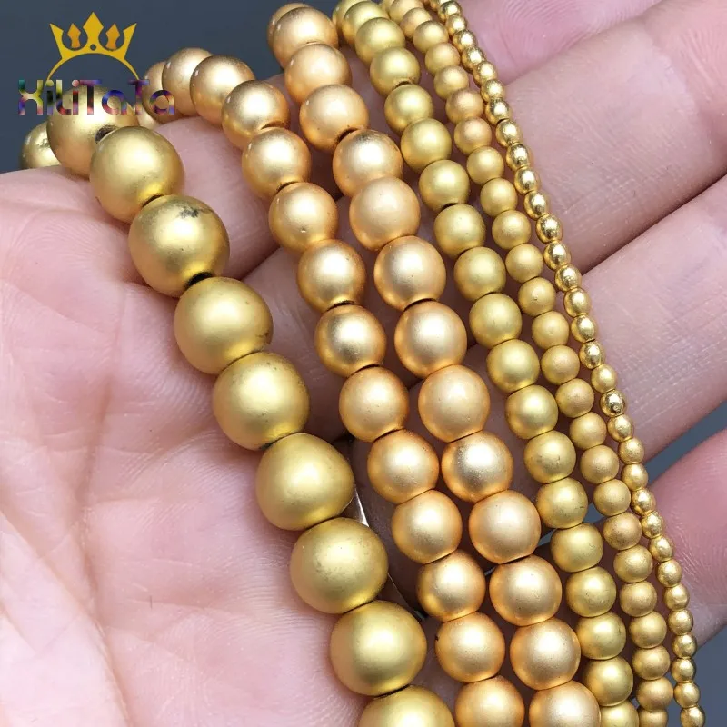 Бусины Из Натурального матового золотого гематита круглые бусины разделители