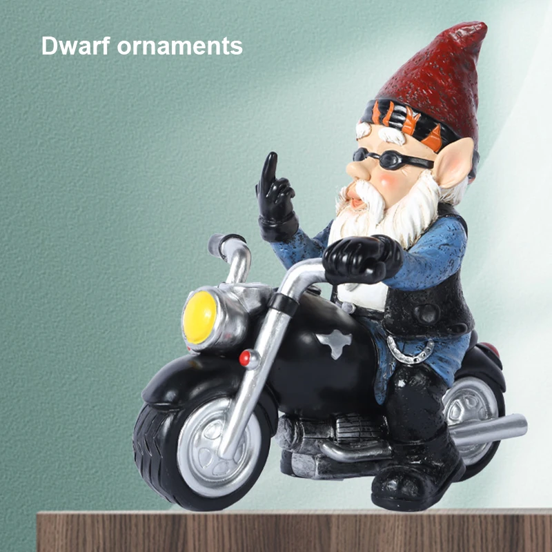 

Hot Biker Gnome With Motorcycle Statue Resin Figurine Garden Gnomes Decorations for Patio Yard Lawn Porch Full Color PLD