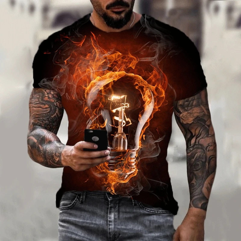 

Summer new men's and women's T-shirt light bulb 3D printing personality short-sleeved fashion casual sports oversized clothes