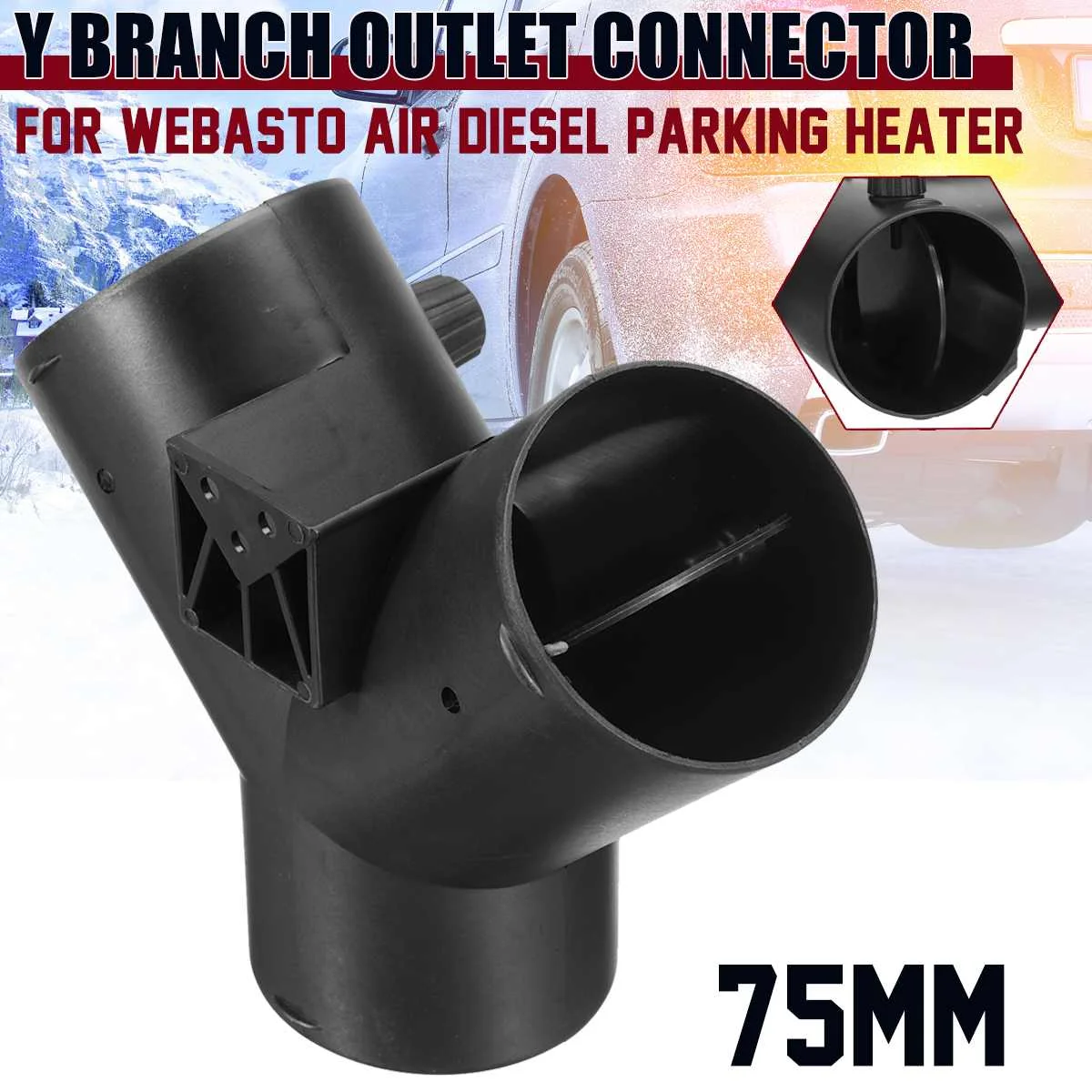 

75mm Y Branch Duct Splitter Outlet Connector W/ Regulator Flap Valve For Heater Car Accessory High-quality Connector Disc