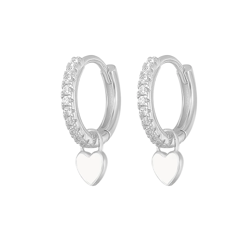 

S925 Sterling Silver Hoop Earring Colorful Enamel Circle Earrings White Dripping Oil Love Heart Smile Face Ring Jewerly Sets