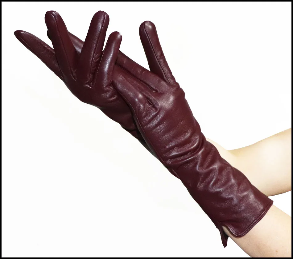 Leather Gloves Women's Sheepskin Mid-length Plus Velvet Thickened Winter Warmth Color Touch screen Authentic 2021 New style |