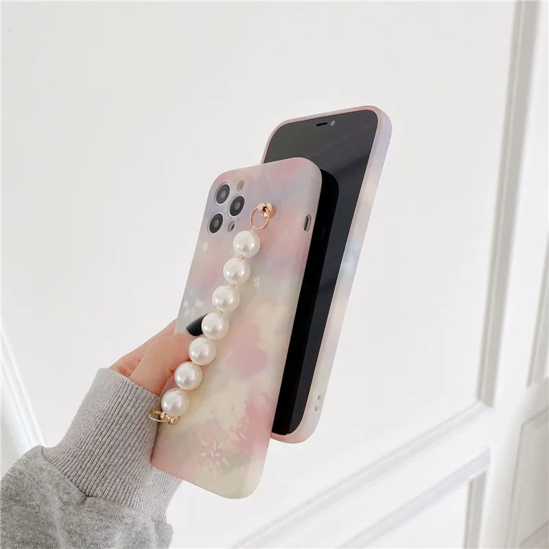 

Pearl Bracelet Liquid Silicone Soft Phone Case For iPhone 7 8 Plus 2020 SE X XR XS Max 11 11Pro Max 12 12Pro Max Pro Mini Case