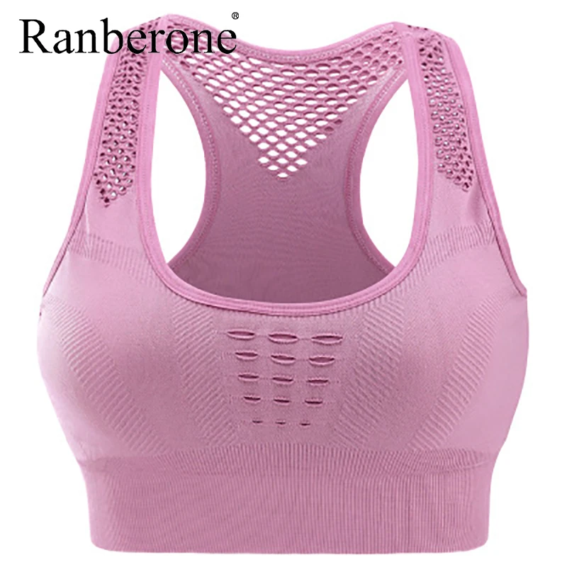Ranberone Yoga Bra Women Female Tops Push Up Solid Color Dry Quick Running Fitness Gym Bras Fitness Sports Wear For Women Gym