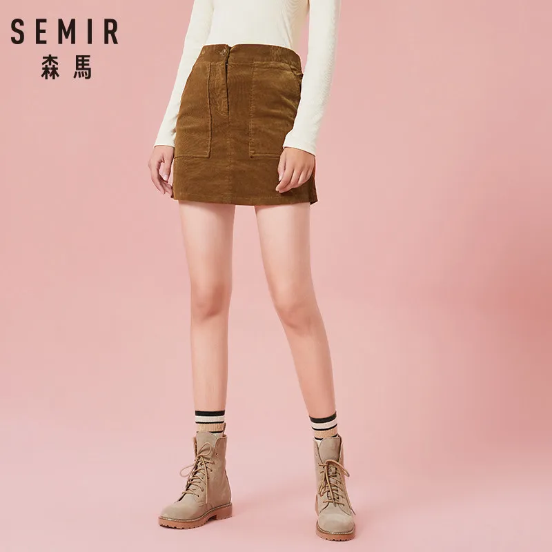 SEMIR женские короткие Вельветовая юбка с боковым карманом высокой талией а силуэт