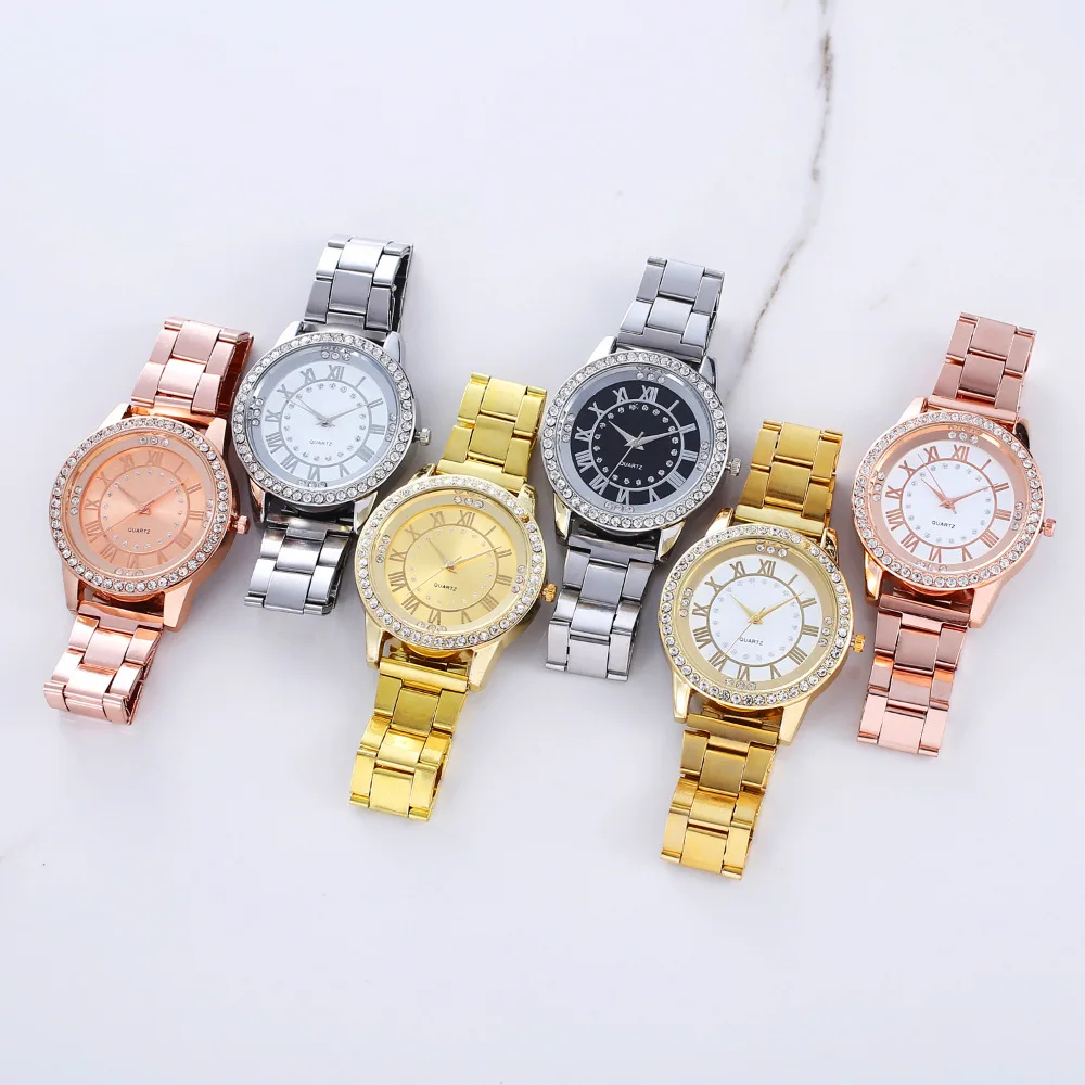 

100pcs / lot fashionable Roman digital scale personalized Diamond Band Watch Gold Silver Rose Gold hot women's Steel Watch
