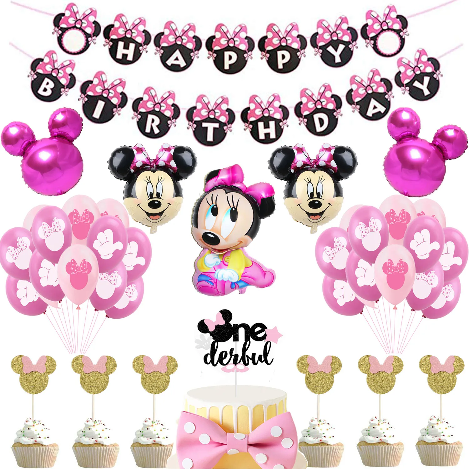 

Disney Minnie Mouse Theme Birthday Party Supplies Diy balloon banner Kids Girl Party Decor Disposable party decor balloon Set
