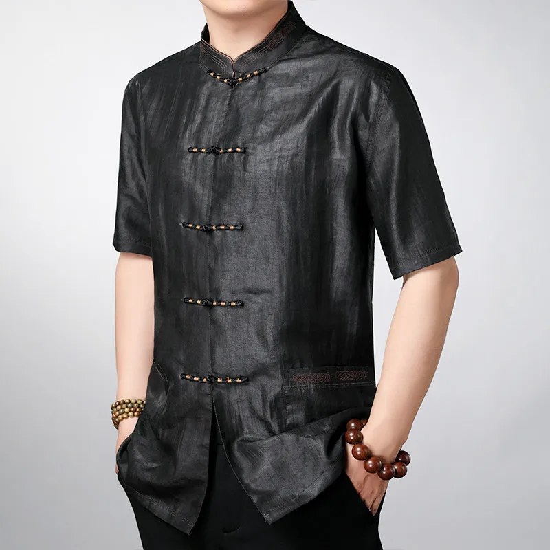 Men's summer shirt 2021 100% silk shirt large size clothing retro clothing shirt