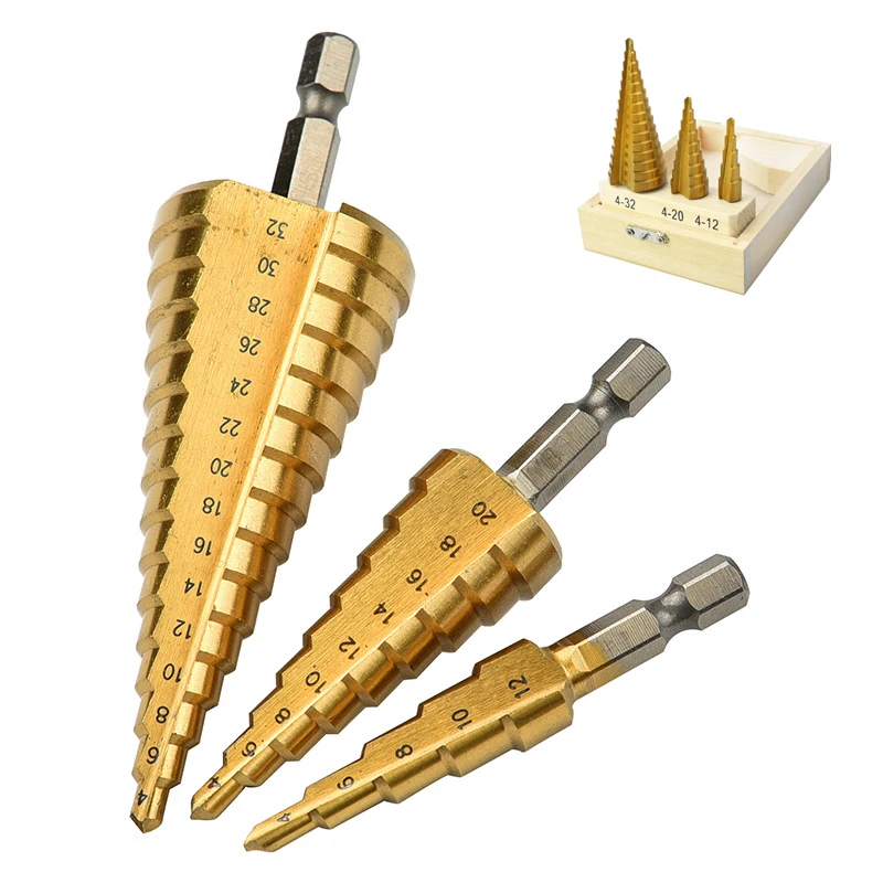 3 шт. набор быстрорежущих ступенчатых Сверл с титановым покрытием коническое