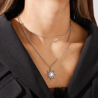 vintage silver color sun pendants necklaces for women korean simple style multi layer beads chain necklace fashion party jewelry