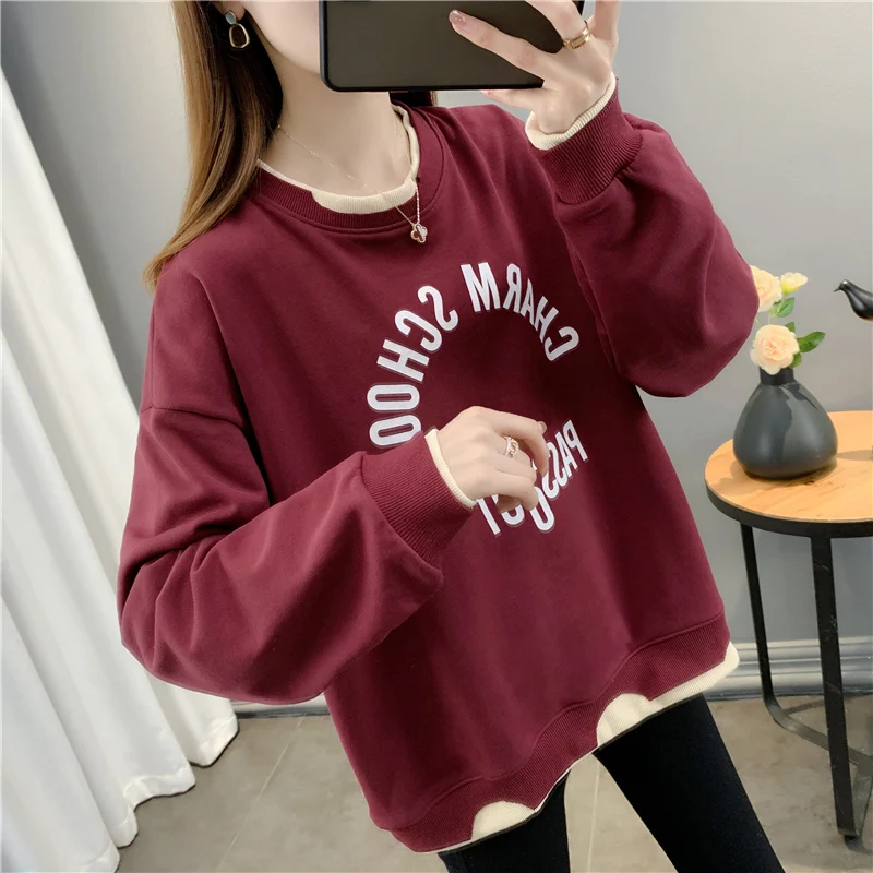 

19609 (room 2, aisle 35) real shot cotton round neck letter stitching fake two pieces of sweater female 56