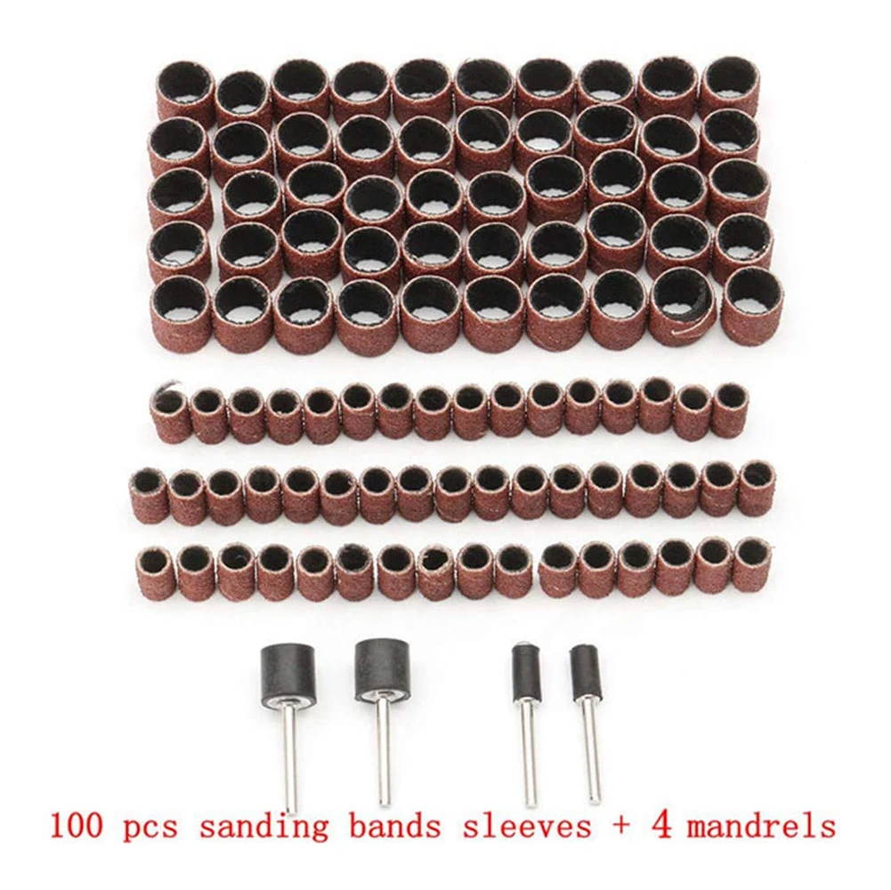 

100Pcs Sandpaper Ring 12mm Emery Cloth Wheel 1/4 1/2 Inch Sanding Sandpaper Sleeves And 4 Mandrels For Rotary Tool