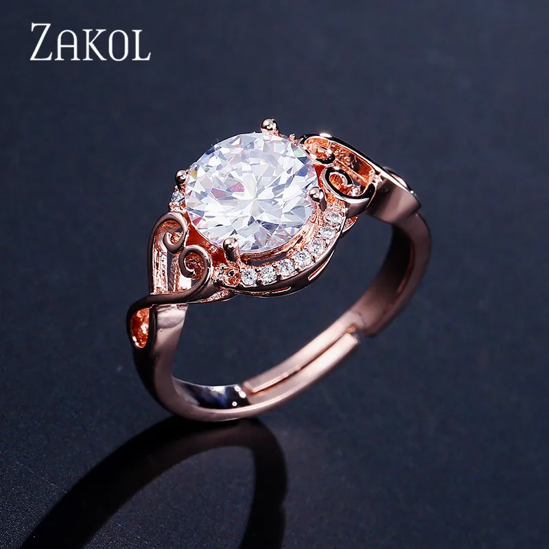 ZAKOL женские классические кольца в Европейском стиле белые с большим фианитом