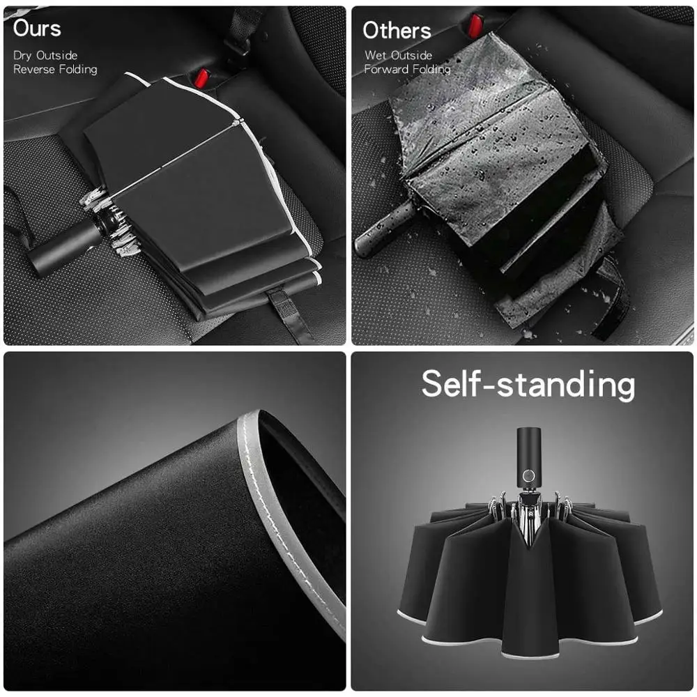 Зонт перевернутый/Дорожный портативный складной с защитой от ветра 10 ребер