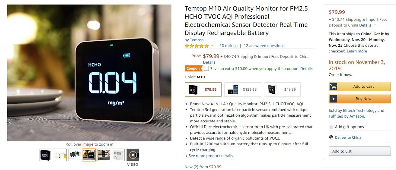 Temtop PM2.5 HCHO TVOC AQI Домашний Уход за качеством воздуха монитор электрохимический датчик детектор в режиме реального времени дисплей перезаряжаемый