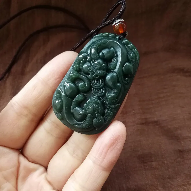 Ожерелье из натурального нефрита с подвеской в виде тигра ювелирные изделия