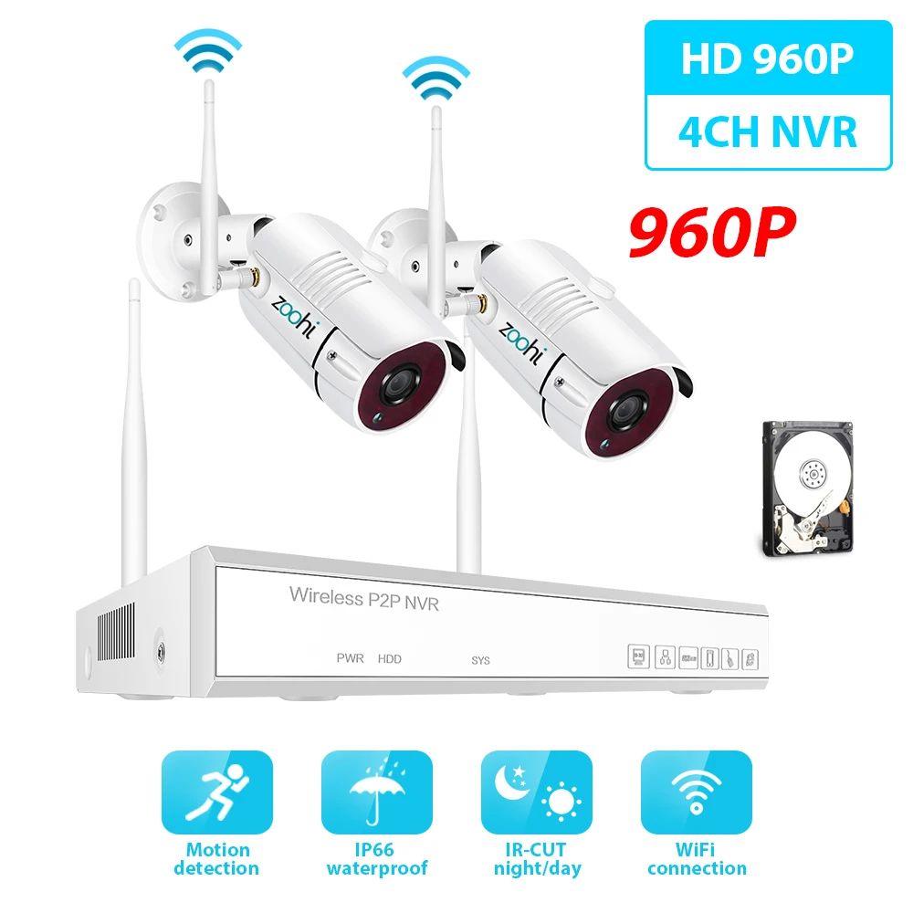 Zoohi 1080 P 2CH Беспроводной безопасности Камера Системы 2.0MP Wi-Fi HD видео Камеры Скрытого видеонаблюдения Системы Наборы IP66 открытый Ночное видение - Цвет: 960P 2 Cameras