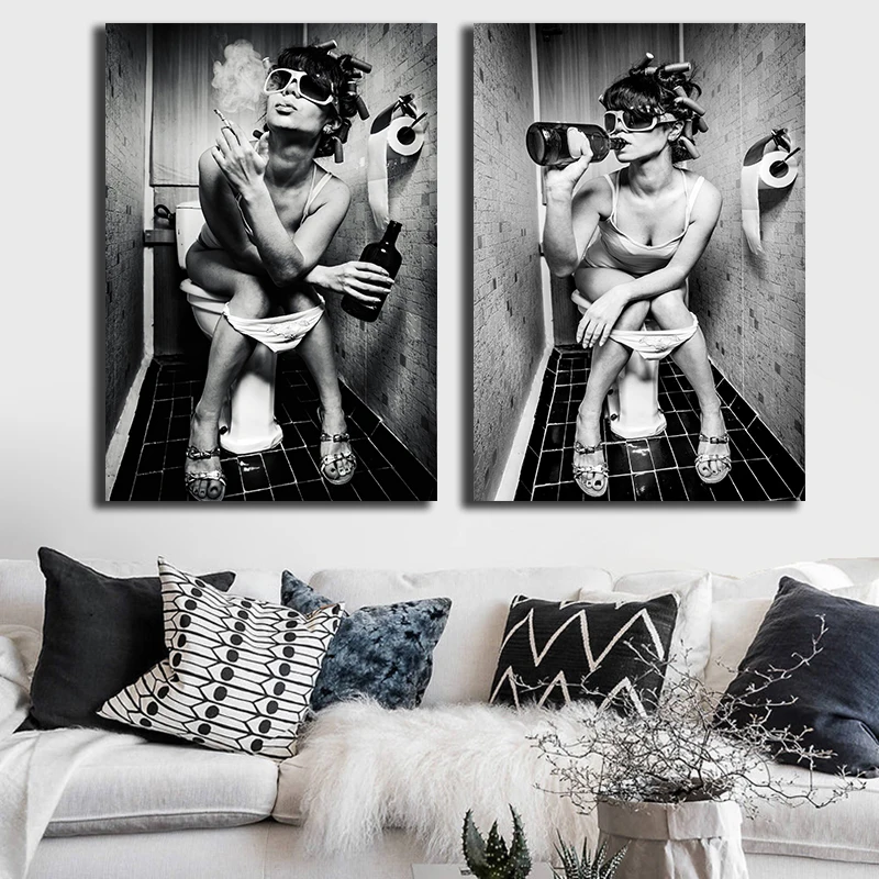 OUCAG Современная крутая Женская постер и принты черно-белый узор девушка фигура