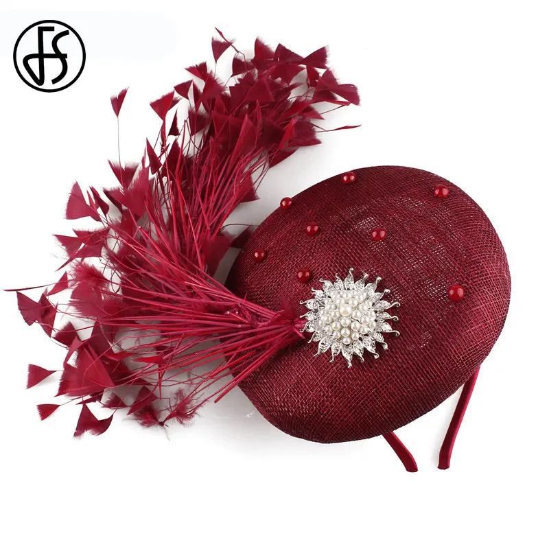 Женская винтажная шляпка с перьями FS для церкви и торжественных случаев