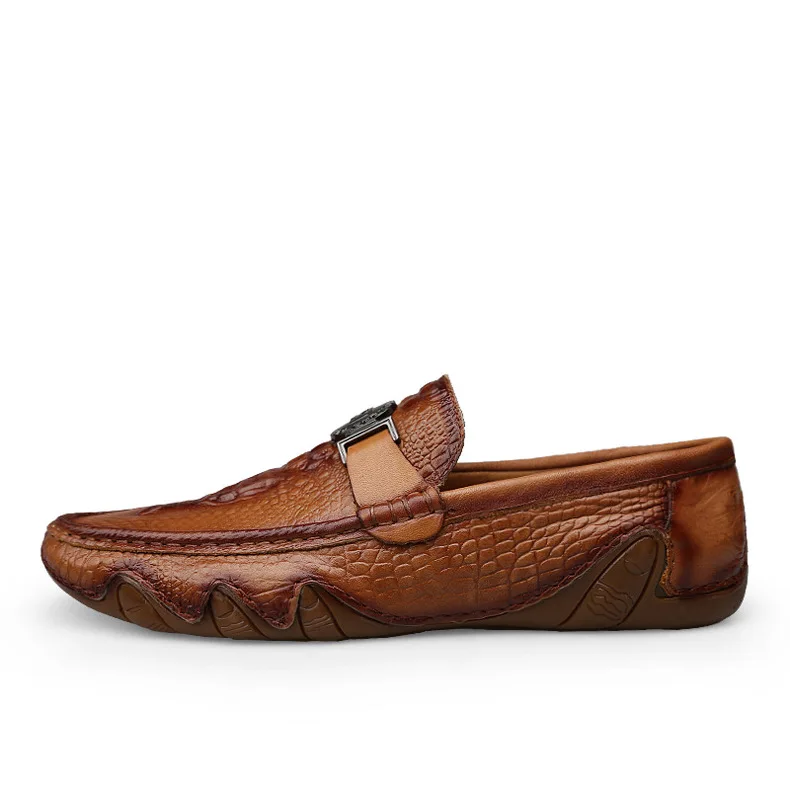 Туфли мужские из натуральной кожи без застежки Крокодиловая Кожа Мокасины