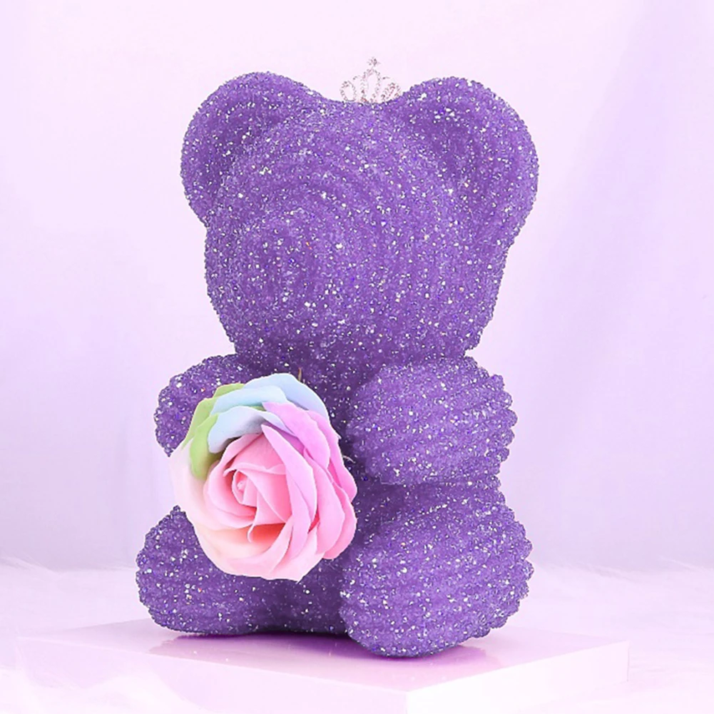 

22cm Soap Flower Diamond Bear Birthday Gift 22cm Diamond Rose Bear Austin Crystal Crown Bear Decoration Valentine's Day Gift