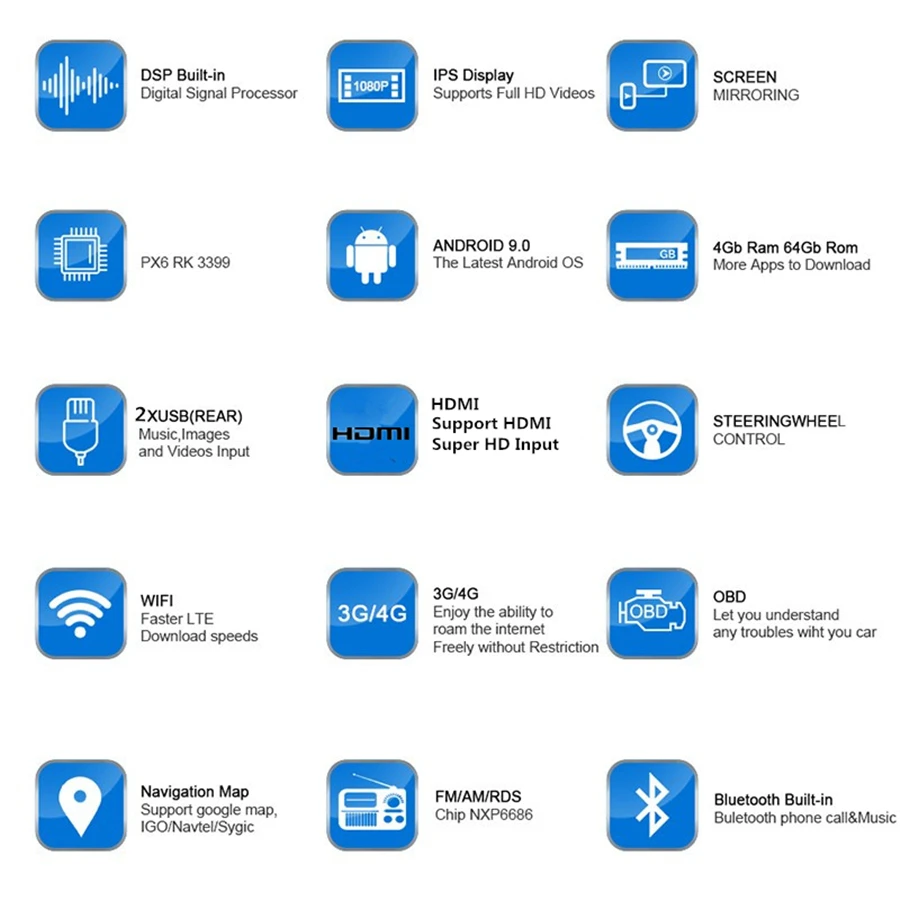 

10.1" Car GPS Radio 1Din Android 9.0 4K Screen 8-Core 64GB ROM HDMI Wifi DAB RDS