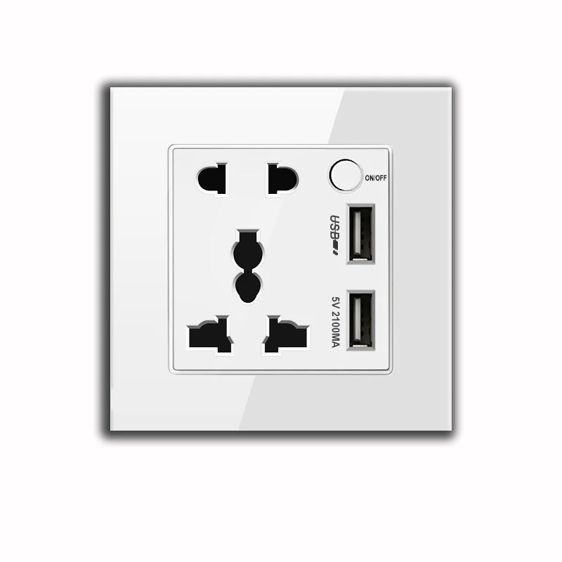 

British 86 And 146 13A With USB Charging Socket Light Switch Tempered Glass Panel,White Glass Wall Socket panel with USB Outlets