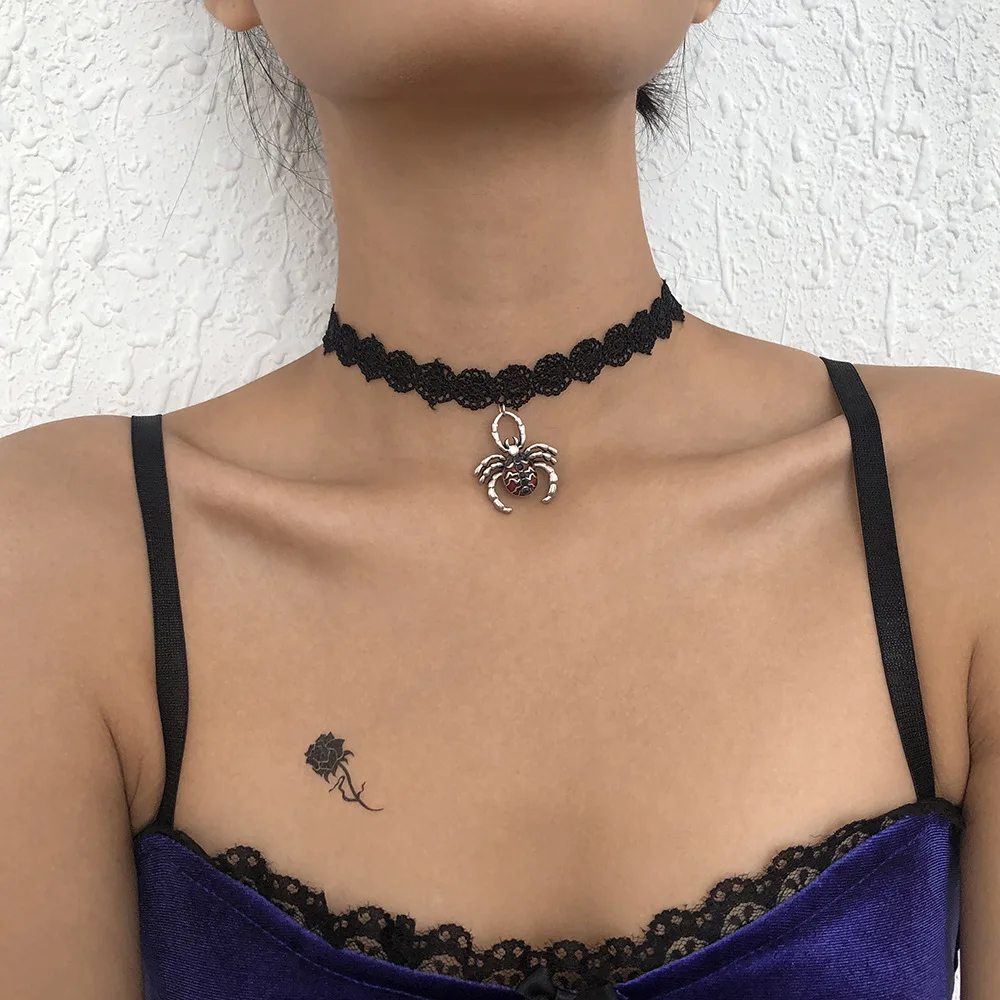 

Necklaces for Women Short Necklace Collar Choker Lace Creative Spider Pendant Necklace Wansheng Carnival Necklace Wholesale