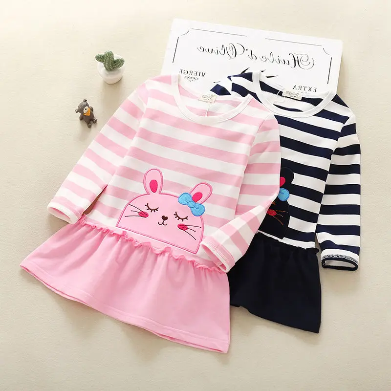 

Girls' long-sleeved spring and autumn new striped baby t-shirt dress children's clothing stitching children P5518