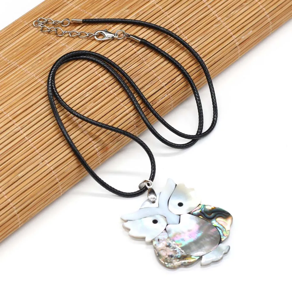 

Natural Shell Necklace Leather Rope Length 55+5Cm With Hand-Carved Lifelike Owl-Shaped Charm Pendant For Jewelry Making 40x50mm