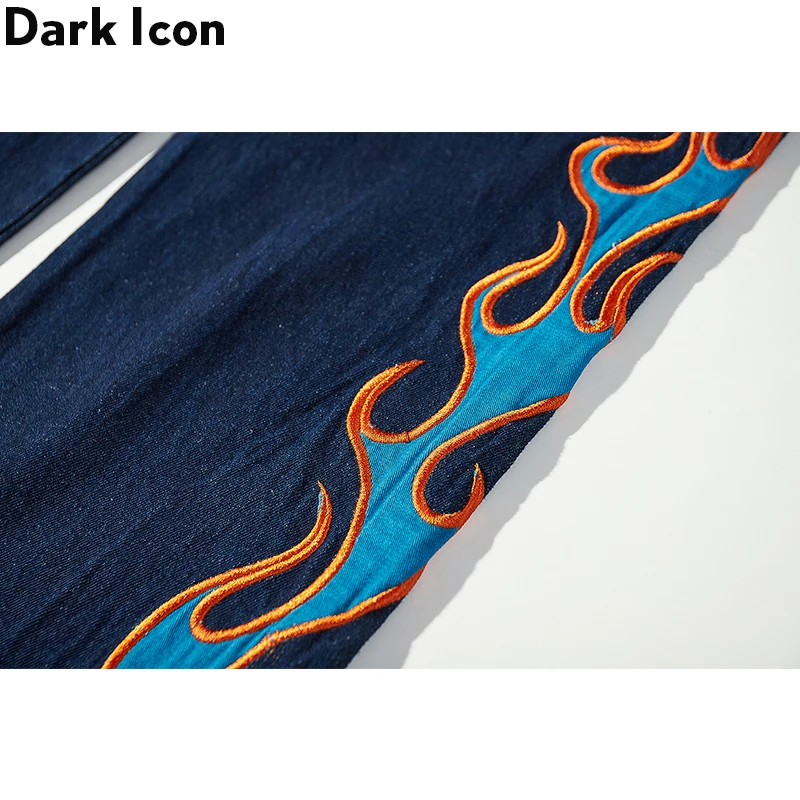 Мужские джинсы с цветочной вышивкой Dark Icon уличные модные для мужчин и женщин |