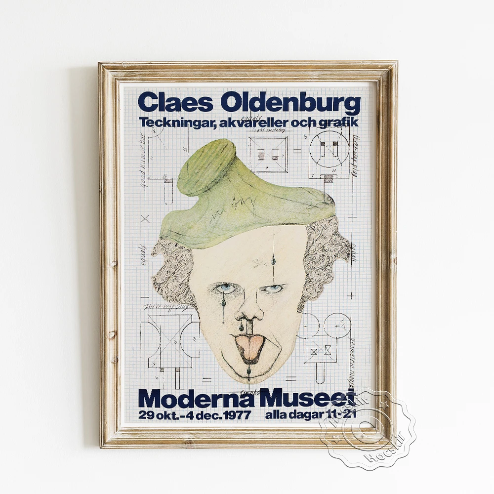 

Claes Oldenburg Exhibition Museum Poster, Symbolic Self Portrait With Equals Wall Stickers, Vintage Sketch Human Face Home Decor